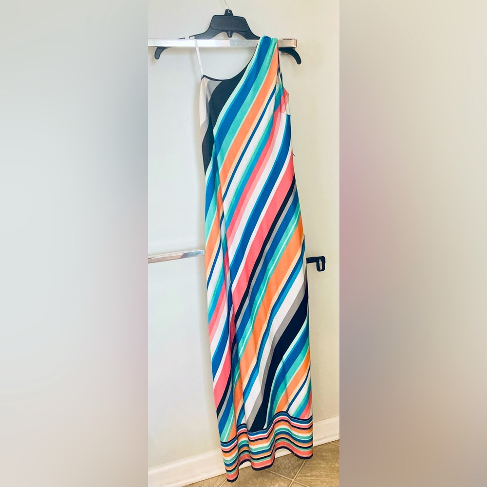 Super cute. Small. Gently worn striped one shoulder maxi.